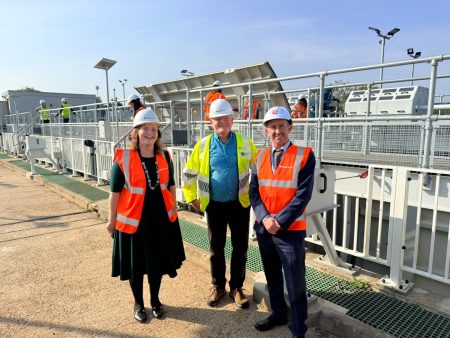 Leigh Flood Storage photo, Cllr David Wimble, Tudor Price, Sarah Nurden